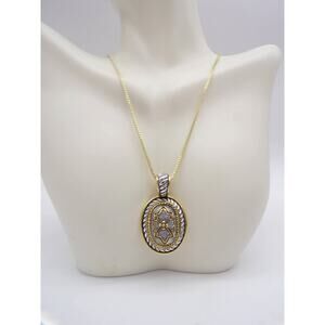 Vintage ROMAN Silver & Gold Tone Pendant & New 14K GP 18" Box Chain